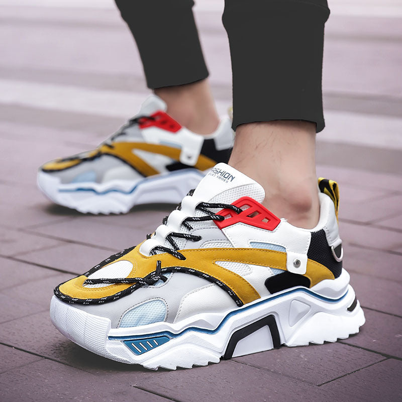 Black shoes thick-soled reflective old shoes