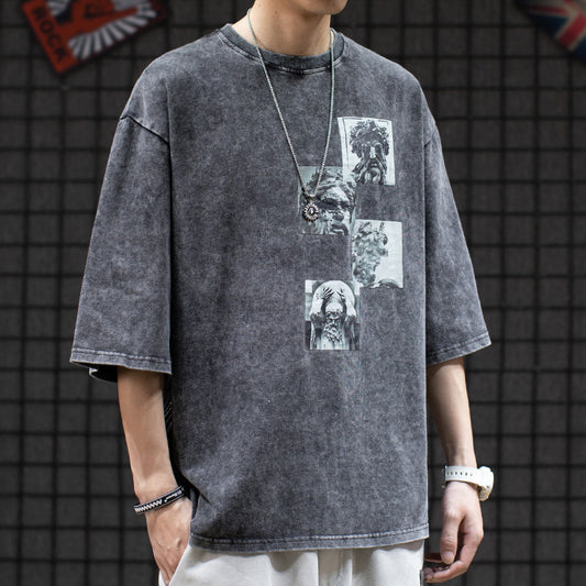 High Street Ancient Greek Stone Statue Short-sleeved T-shirt Men