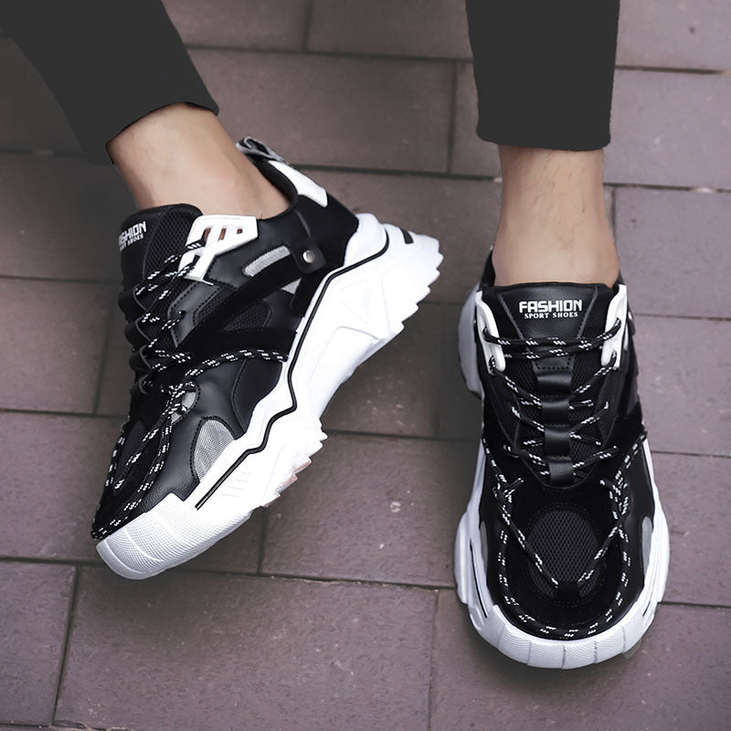 Black shoes thick-soled reflective old shoes