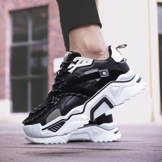 Black shoes thick-soled reflective old shoes