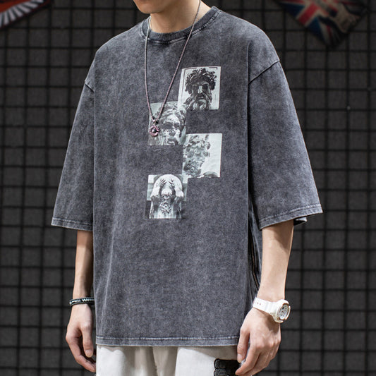 High Street Ancient Greek Stone Statue Short-sleeved T-shirt Men